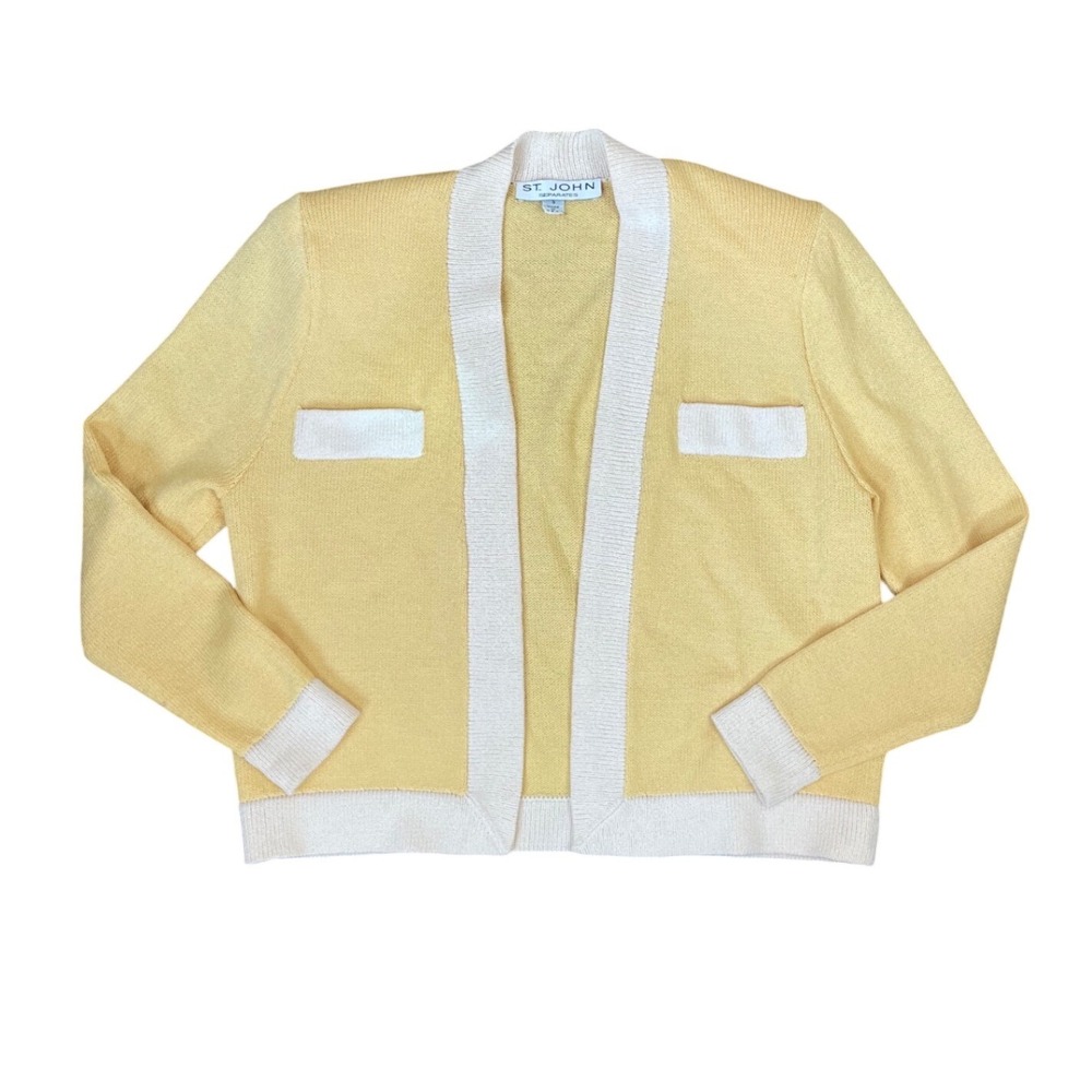 St John Separates Yellow Knit‎ Open Front Cardigan Sweater Small Made in USA